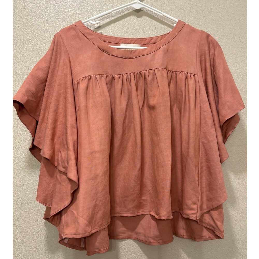 Sancia Blouse Womens Medium Terracotta Flutter Sleeve Lightweight Flowy